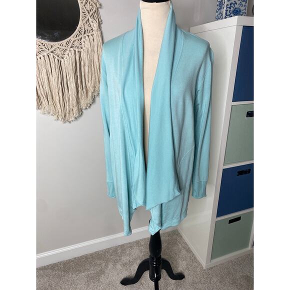 Athleta Pranayama Wrap Cardigan Aqua Light Blue Green Lagenlook Minimalist XS - Picture 2 of 9